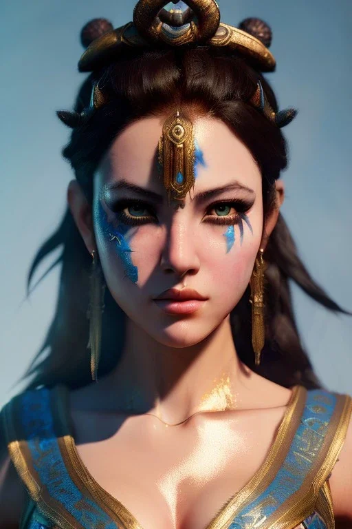Barbarian character, physically fit, facepaint, waist up portrait, intricate, oil on canvas, masterpiece, expert, insanely detailed, 4k resolution, retroanime style, cute big circular reflective eyes, cinematic smooth, intricate detail , soft smooth lighting, soft pastel colors, painted Renaissance style