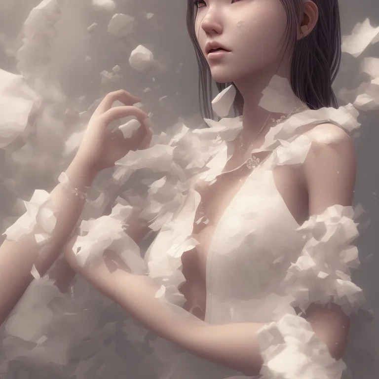 portrait only hitomi tanaka, white dress, 8k, highly realistic, octane render,