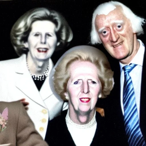 Eerie photo Jimmy saville Margaret Thatcher fox and rabbit ears