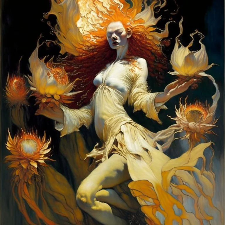 Flaming protea dance.. Modifiers: fantasy ethereal fantastic view crisp quality Dante Gabriel Rossetti Gustav Klimt dreamy Francisco Goya Epic Steve Hanks translucent Stephen Gammell Esao Andrews enchanting Serge Marshennikov Camille rose Garcia August Malmstrom Giovanni di Paolo