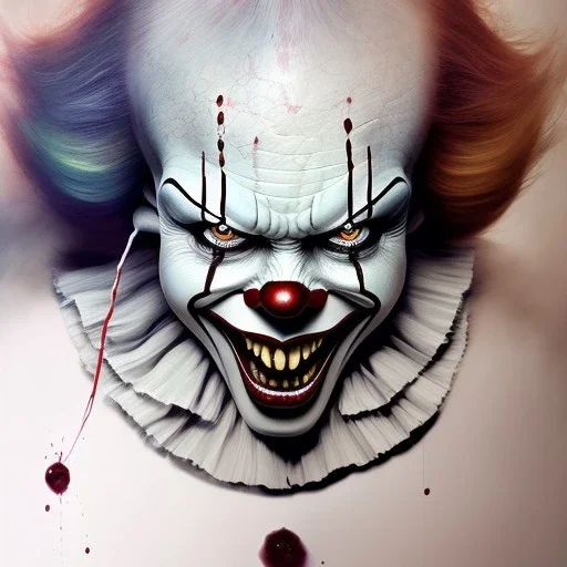 photorealistic Pennywise , movie, watercolor illustration by <agnes cecile> <Yoji Shinkawa>, natural tones, ornate and intricate detail , soft smooth lighting, soft pastel colors, ultra detail, 8k