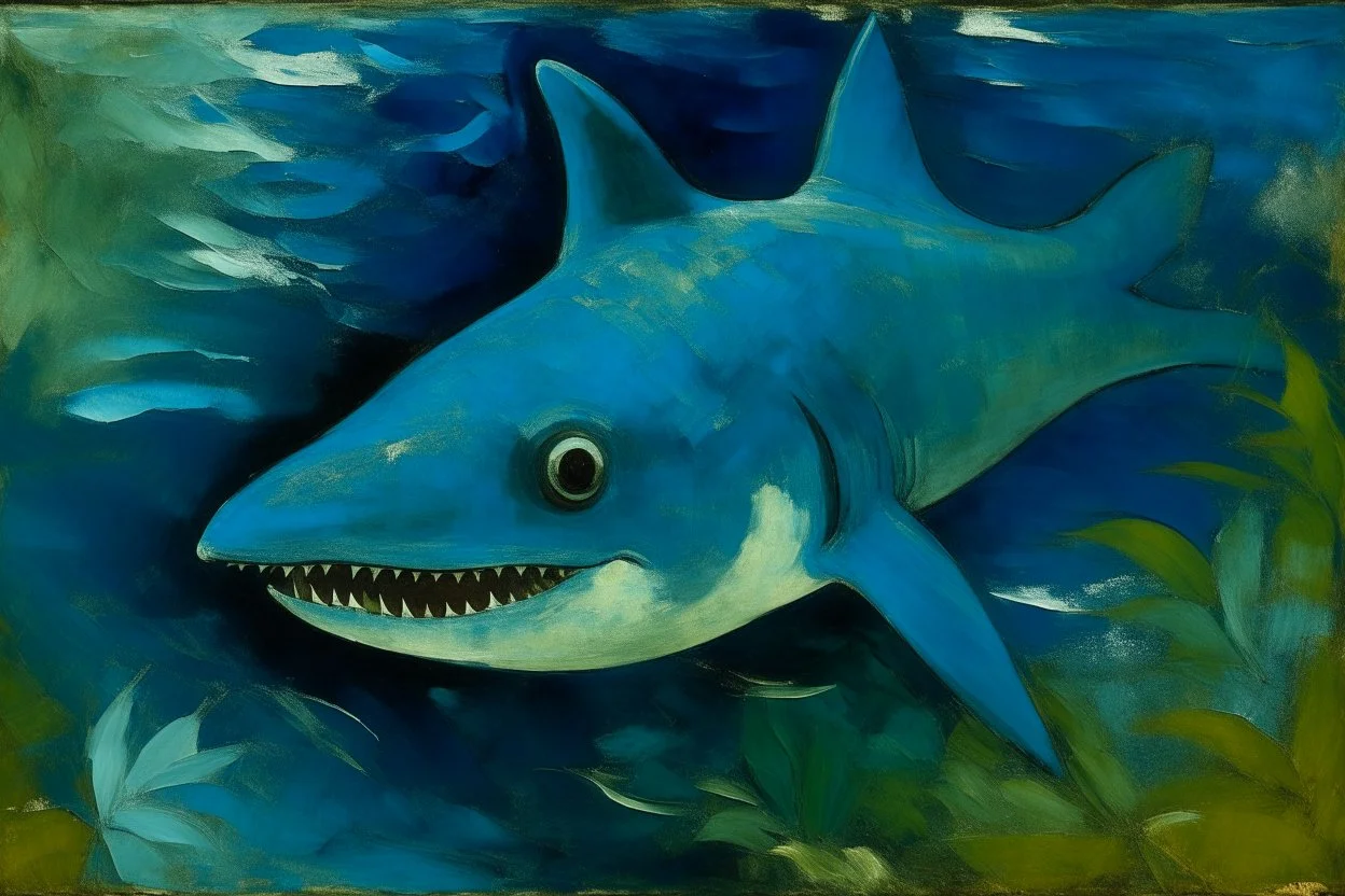 A blue water elemental shark painted by Paul Gauguin