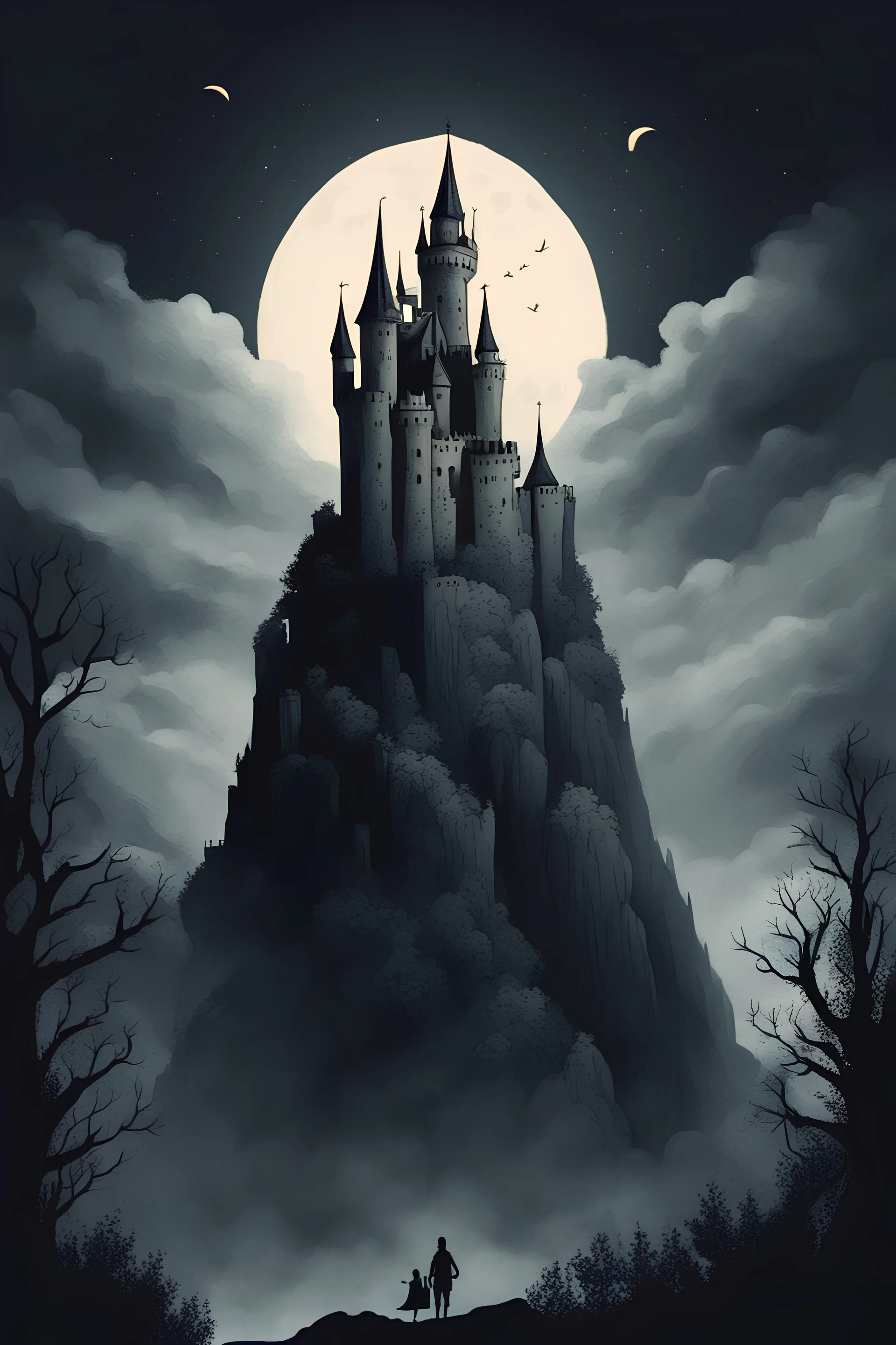 the castle rises to the heights of the dark dreams in it the young king dreams dark illustration