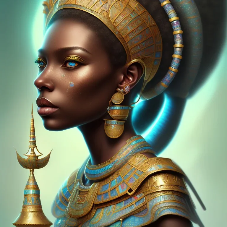 sango fantasy, fantasy magic, intricate, sharp focus, illustration, highly detailed, digital painting, concept art, matte, masterpiece head sexy African beauty black afro hair earth lady turquoise African huts Egyptian princess