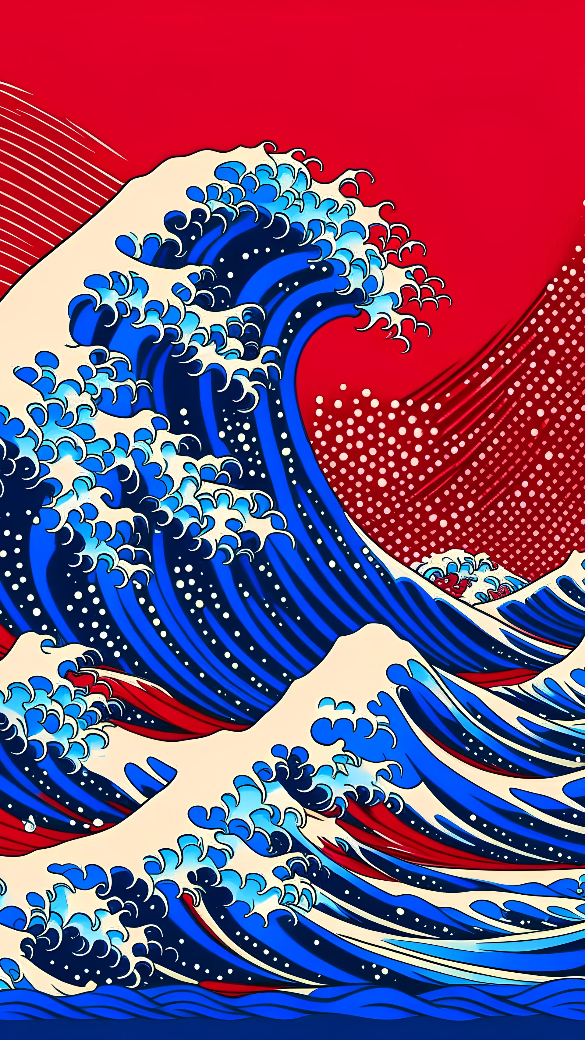 wave blue Kanagawa red backgroung