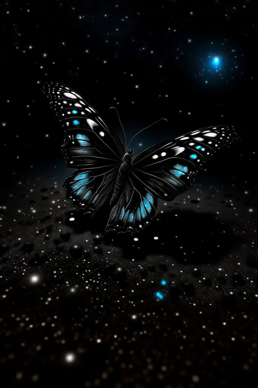 Luminous black butterfly and manure full of stars