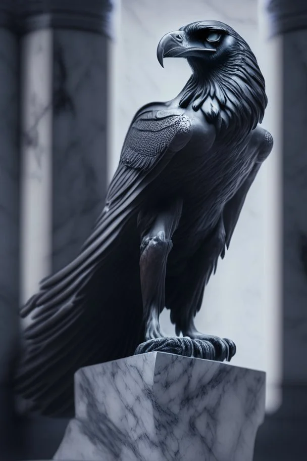 storm crow on marble statue, 4 k, trending art, depth of field, high detail, high contrast