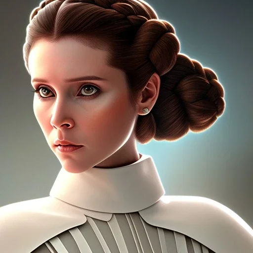 photorealistic princess leia in star wars ,braided hair, illustration on coarse canvas by pixar style , ornate and intricate details