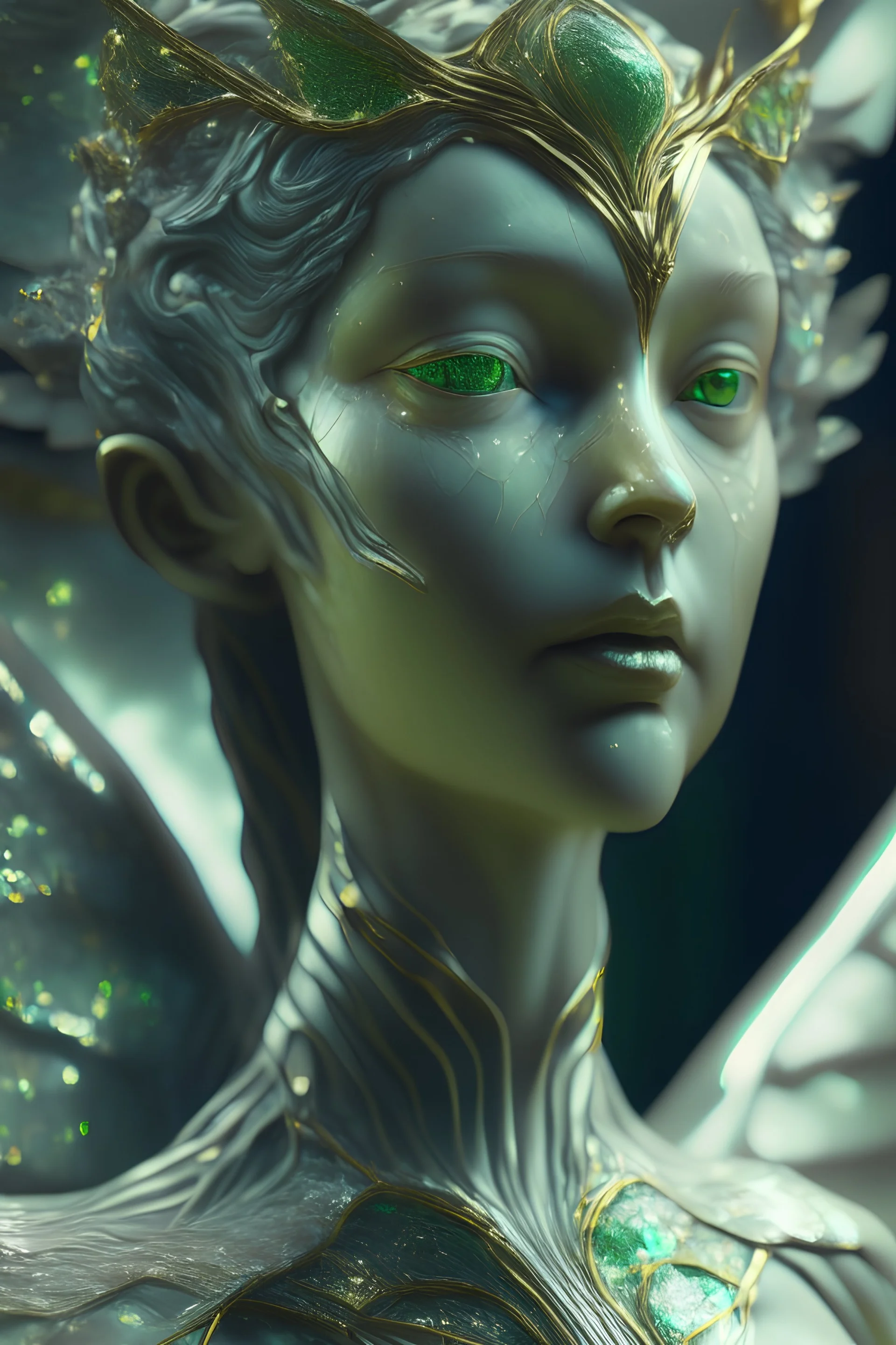 transparent olivine marble beauty queen Seraph, high detail, 8k, cinematic, depth of field, art