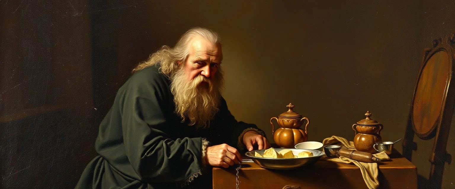 master oil painting by Rembrandt,whoever is filthy let him be filthy still