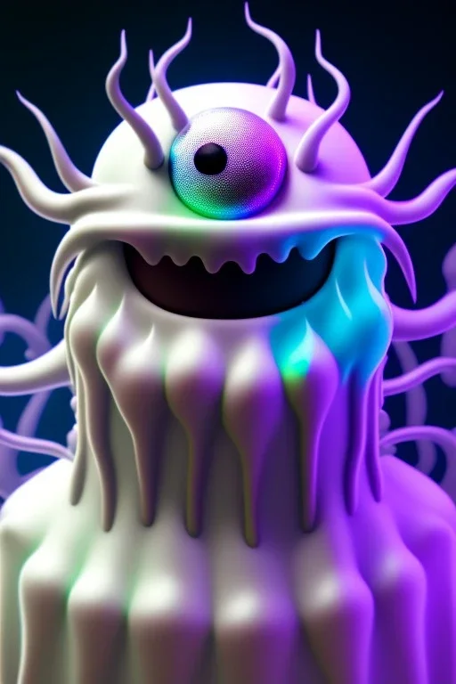 Big ice cream monster, smile, happy, gradient color fog. highly detailed, concept art, unreal engine 5, ray tracing, RTX, lumen lighting, ultra detail, volumetric lighting, 3d, finely drawn, high definition, high resolution.