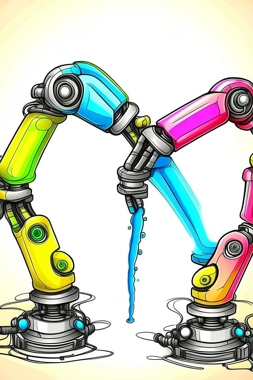 Draw the flexible link robotic arms with a flexible joint as the research object. More colorful industrialization. More colorful background.