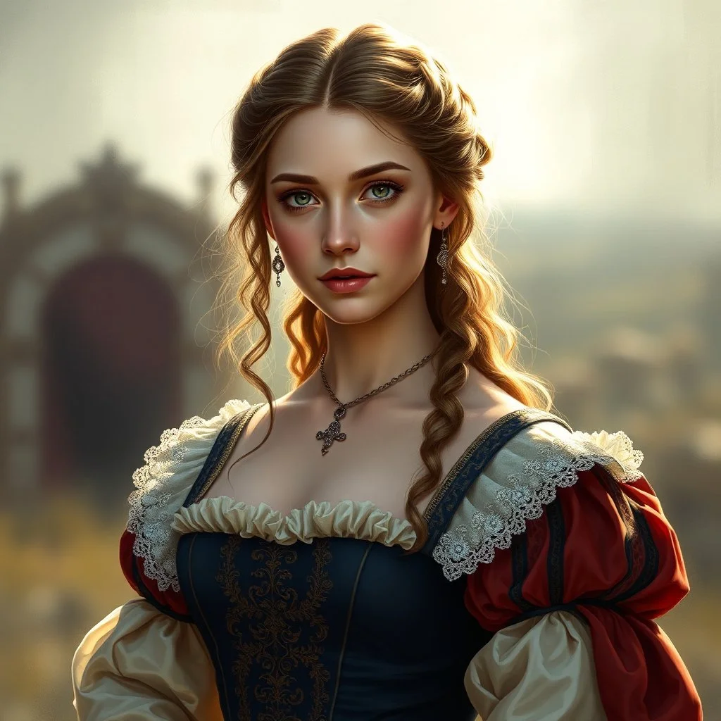 a beautiful noble woman, 17th century, young, pretty, dress, digital art