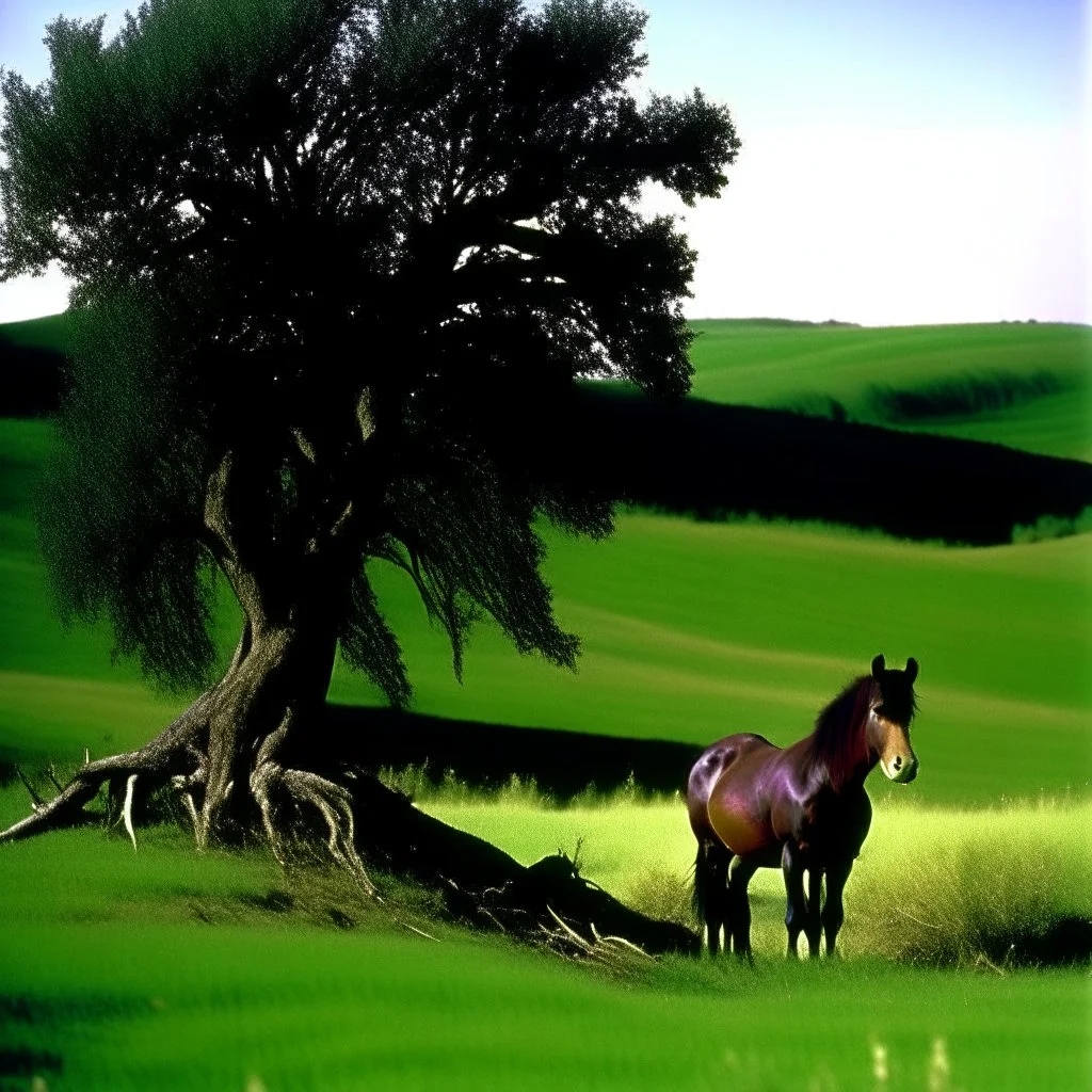 Nebraska 1997 Wild Horse Hill Photo, FNAF Purple guy in the foreground behind a tree.