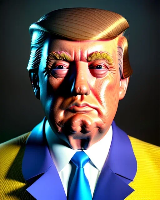 Realistic Waist up Portrait, Donald trump muppet, retro style, photo studio, unreal engine 5, god lights, ray tracing, RTX, lumen lighting, ultra detail, volumetric lighting, 3d.