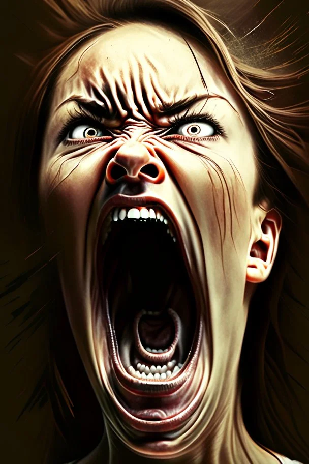 detailed image, female head, screaming