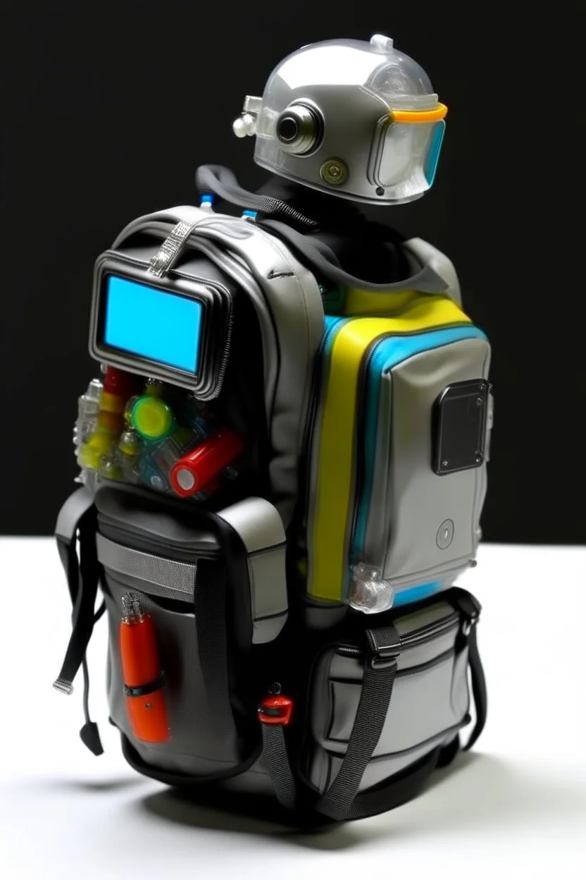 Robot, back pack, transparent, sci fi, punk, color, hockey