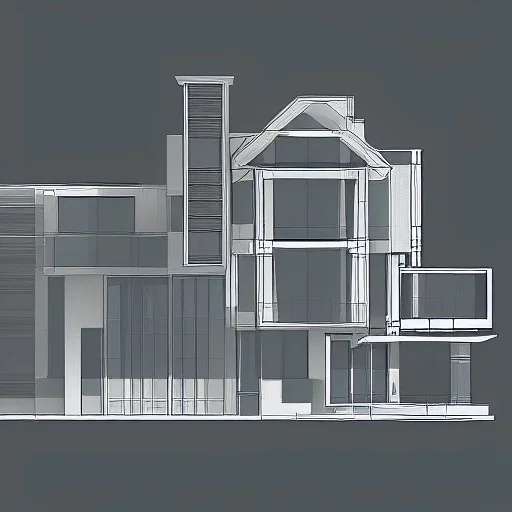 Futuristic, house section, architectural section drawing