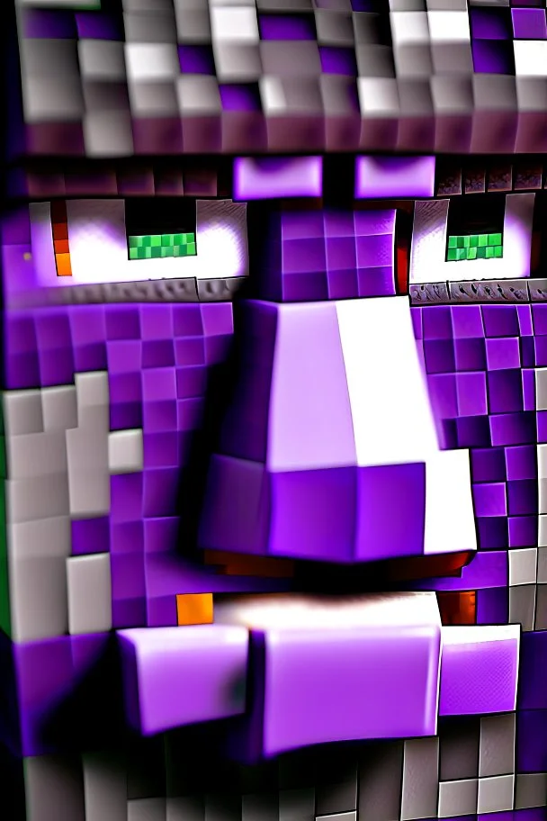 a close-up portrait of a purple Minecraft face, nerd, 3d, large pixel style