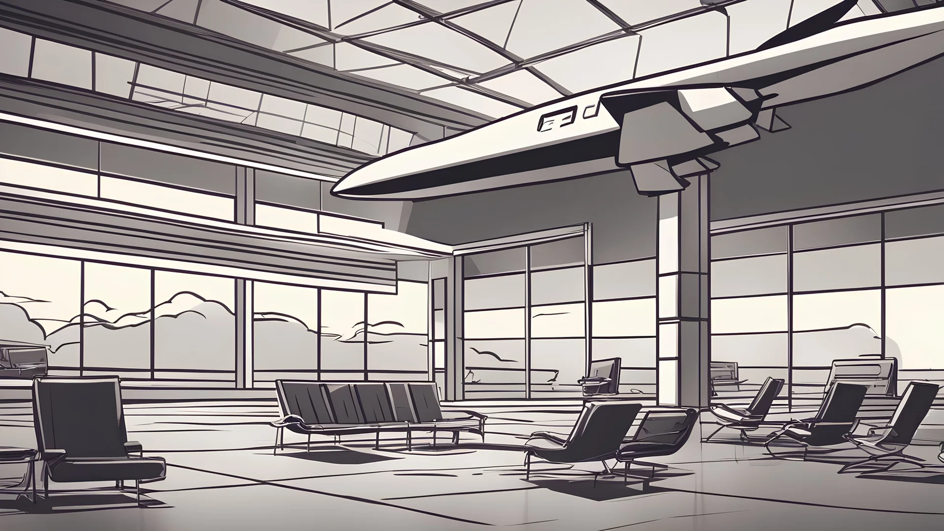airport scene, comic style, paper planes taking off and landing, 4K, very high contrast