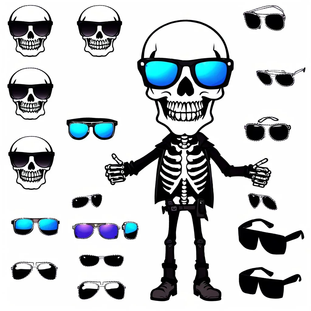 skeleton whit cool sunglasses, GG emotes, sprite sheet