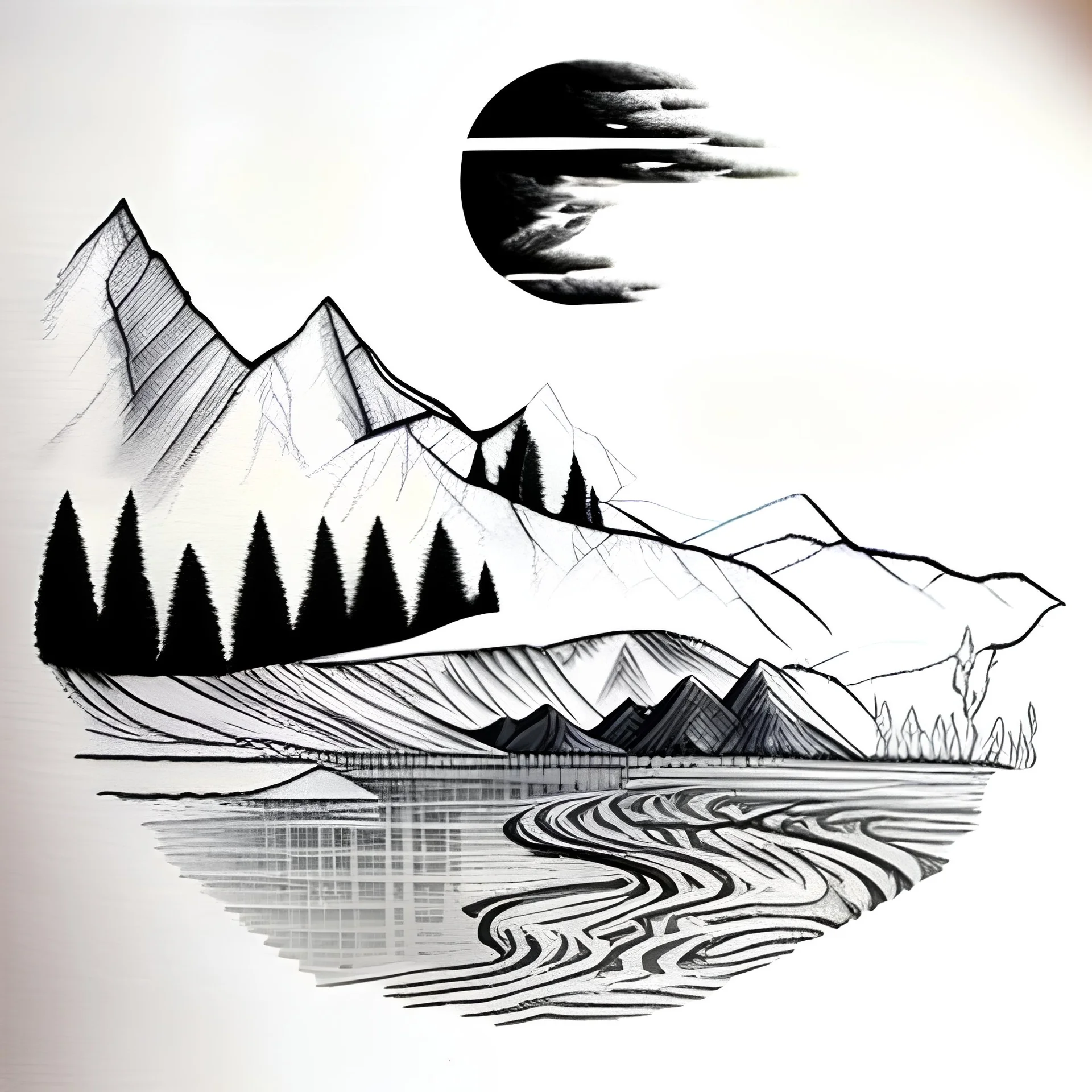 Mountain and river art