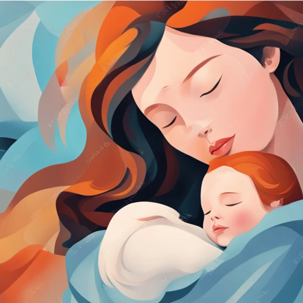 Abstract Mother's Day portrait art Mother and child abstract illustration Maternal love Baby in