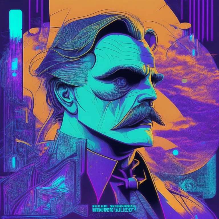 Futuristic, cyberpunk, Friedrich Nietzsche,Comic style