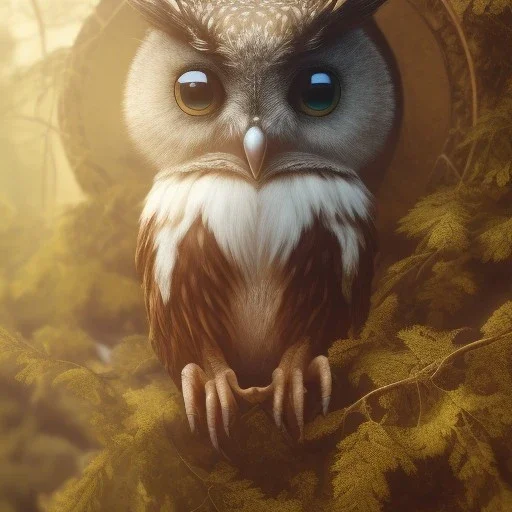 realistic, octane portrait, natural lighting,full body shining gold metal, elegant, bokeh, volumetric lighting, extreme detail, Photorealism, High detail, Hyper realistic Owl in forest, macro lens blur,cinematic, cinema4d, HDR, 8k, unreal engine 5