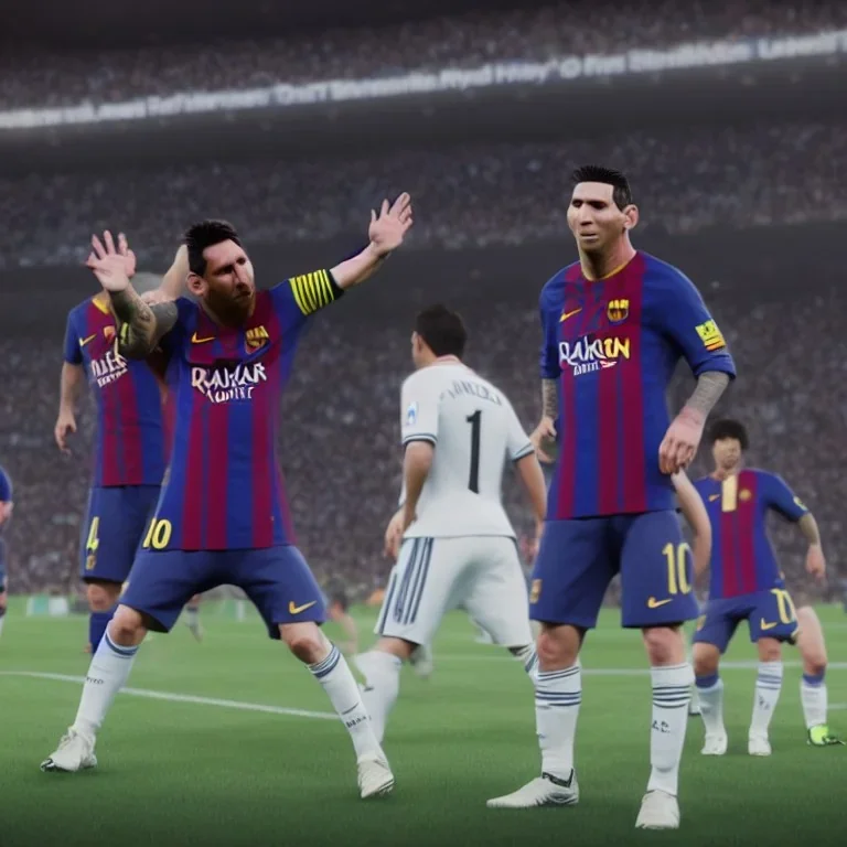 lionel messi crying and slapping ronaldo in the face, unreal engine 5.1, ultra high resolution, photorealistic, ultra high detail, octane render, creepy