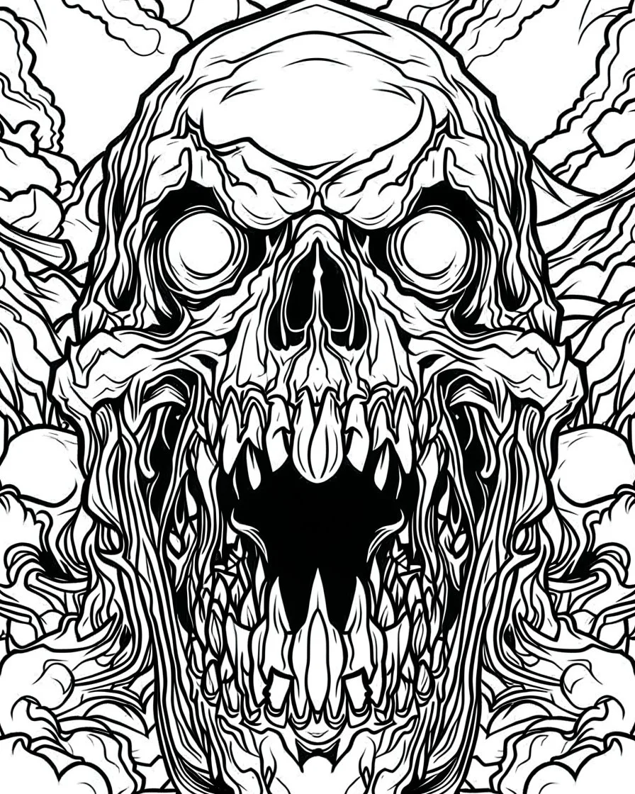 create a 2d black outline, "scary psycho monster death killer deformation on face and psycho smile coloring book for adults", coloring page, low details design, black contour, coloring page design, coloring page for adults,horror background, black contour and white space beetween contour, same contour,sketch style, horror style, creepy style, minimalist, halloween background,simple