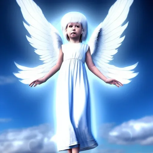 An angel with white wings, I am a bright nimbus, in the sky, ultra graphics,RTX, TXXA, SSAO, High quality,hyperrealistic, HDR,4k