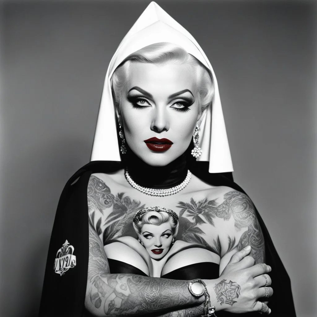 (high res photo by Russ Meyer) the tattooed Marilyn gangsta nun