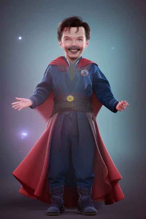 Doctor strange toddler, smile, full body, jump, bokeh, hyper realistic