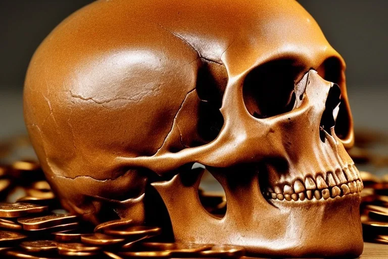 Single Human skull made of pennies