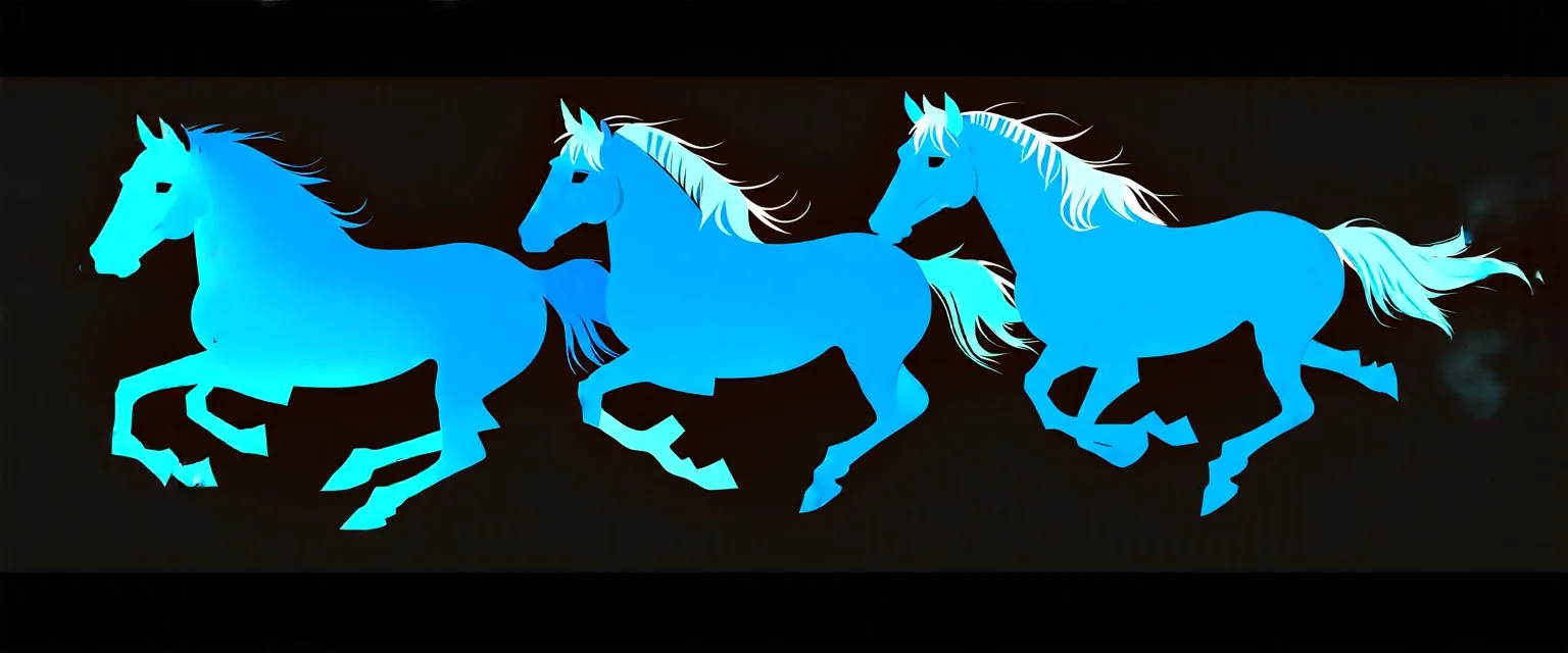 silhouette of 3 different horses running, blue on black vector