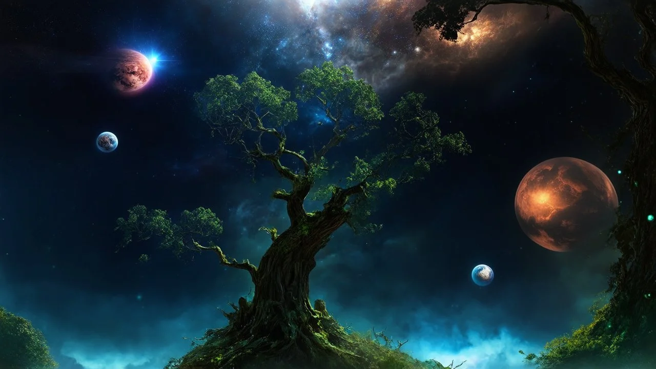 matrix universe, space, planets, god creation, angels from other dimensions, trees on the planet under, tiberium groving