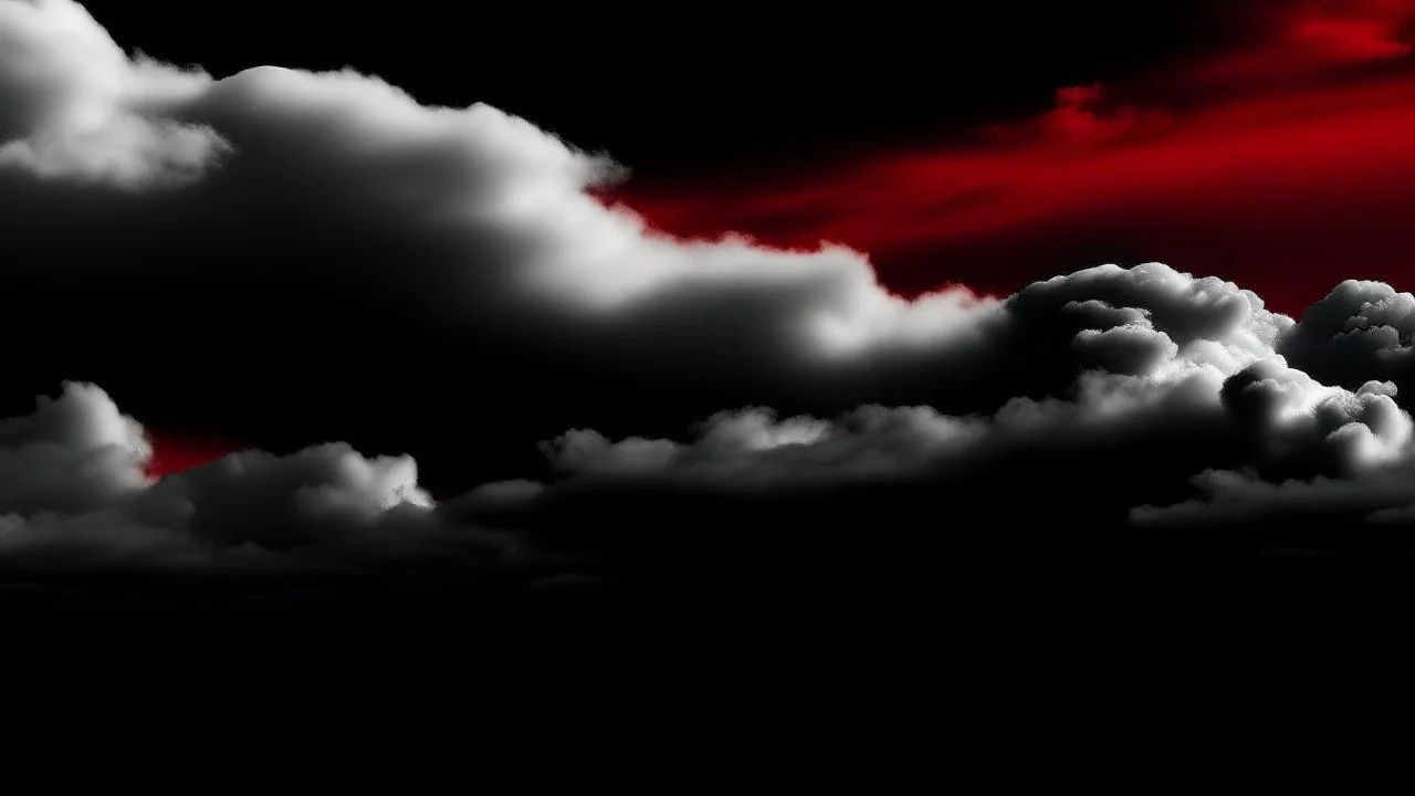 An almost black, ultra minimalist and abstract photo of a red, black and white clouds landscape.