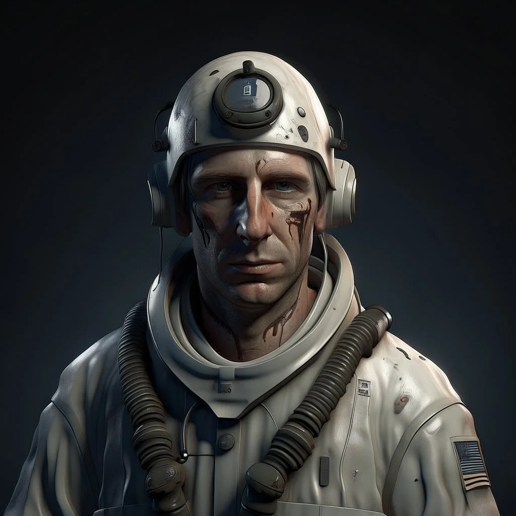 27 year old submarine medic white clothes realistic grimdark portrait