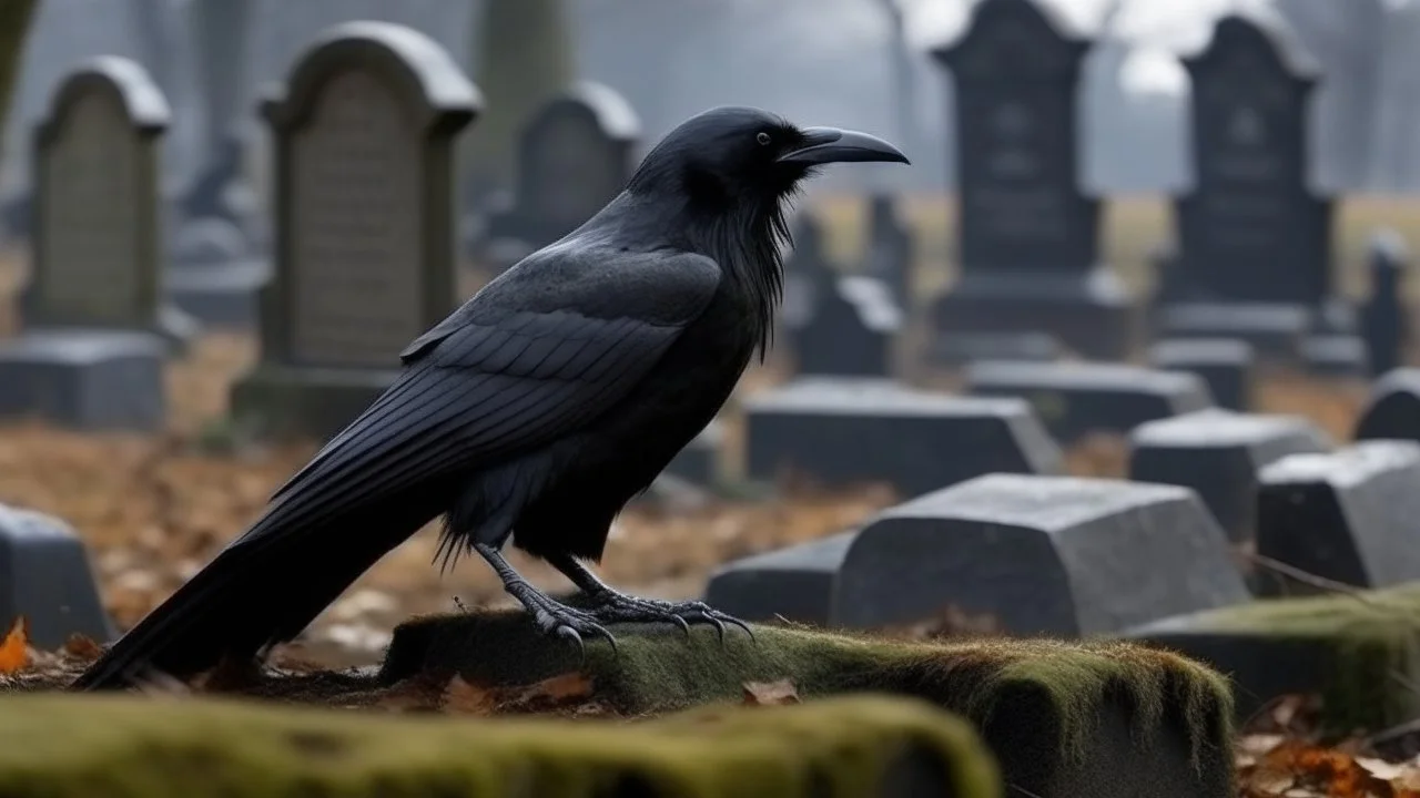 The lone crow cawed over the forgotten graveyard