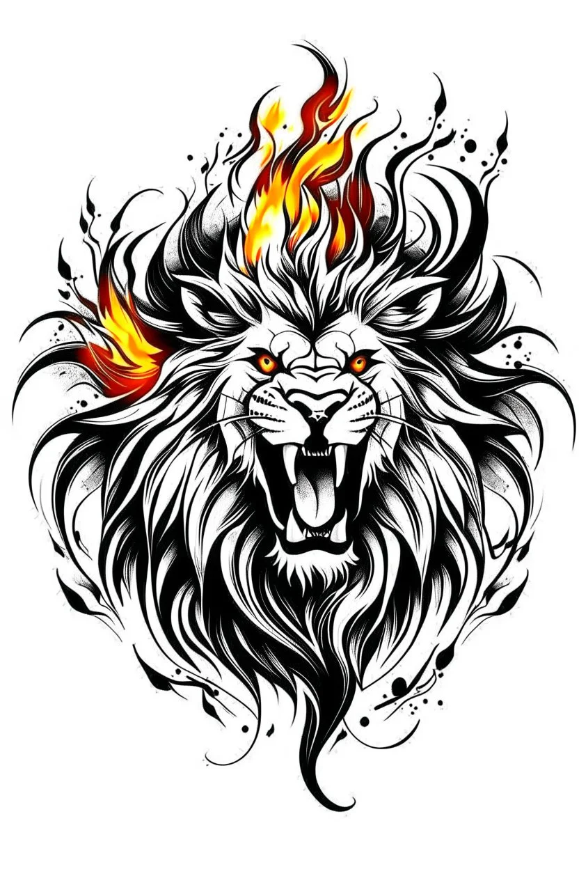 roaring fire lion ink logo, white background