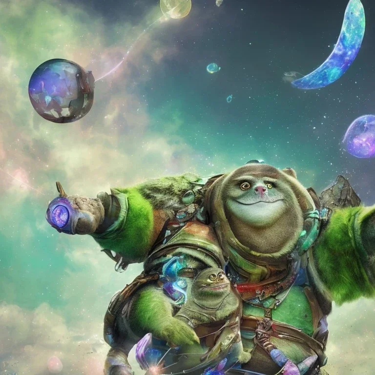 Master Oogway meditating, medium shot, background galaxy