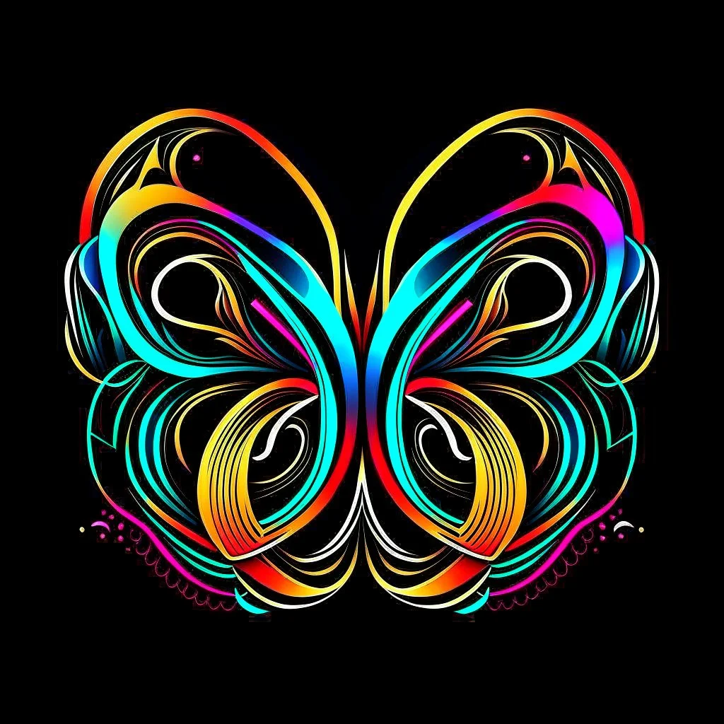 symetry!!, butterfly, logo, NFT, futuristic, colorful, curves, lines, shadow, simple