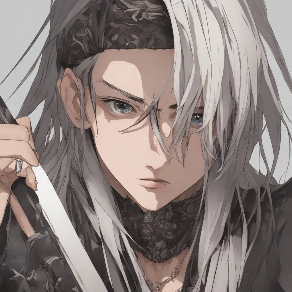 A stunningly detailed (((headshot portrait))), capturing the essence of a young man in his 20s with silver hair and piercing gray eyes, exuding a sense of confidence and protection, anime realism style