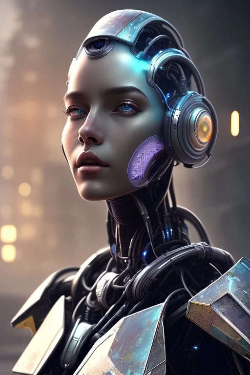 portrait,beautiful african robot, post-apocalyptic in a cyberpunk city, realistic, intriacte detail, sci-fi fantasy style, volumetric lighting, particales,highly detailed,cinamatic, deep colours,8k