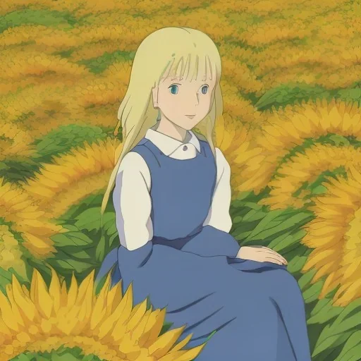 Blonde girl sitting on a sunflower. ultradefinition