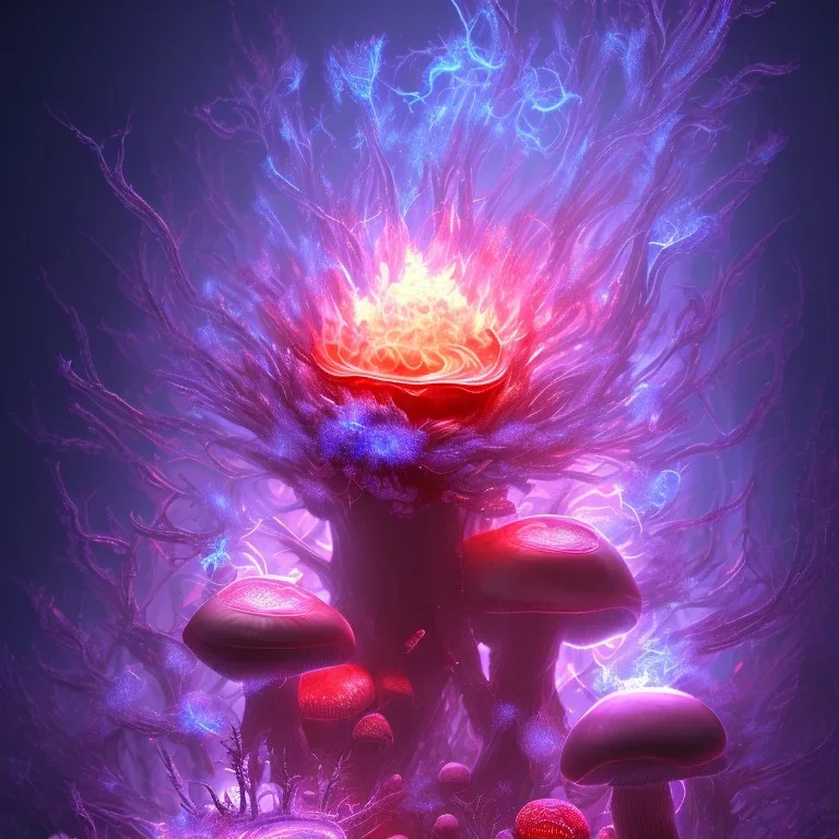 Spherical Frost metal magic armoured pink lightning Mycelium giant blob red MUSHROOM flower BURNING IN BLUE FLAMES hellfire abyss stars SPACE lANDSCAPE