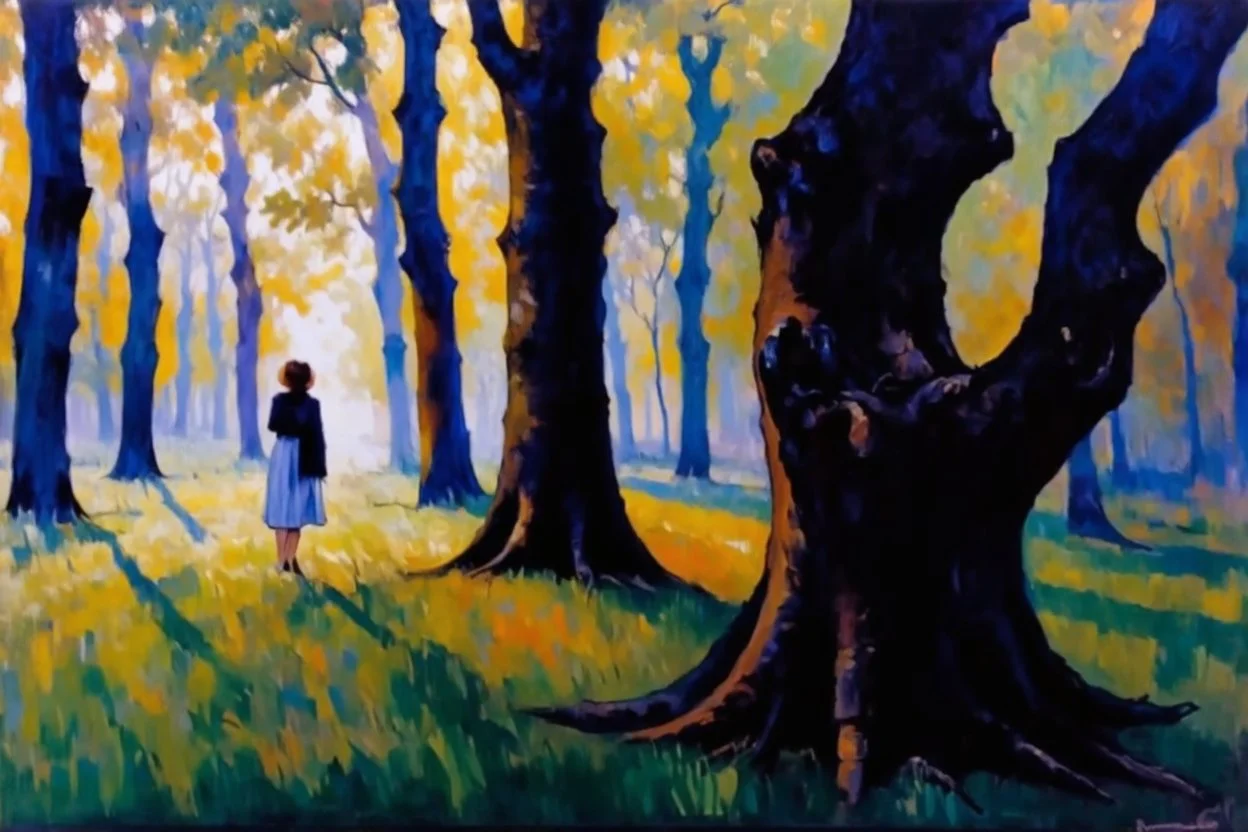 Trees, forest, gothic horror films inflience, one distant person, paul cezanne, and alfred stevens impressionism paintings