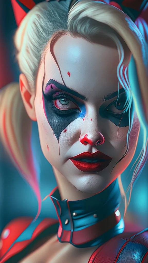 Harley Quinn, high delicate defined details, beautiful, atmospheric, matte, 3 d 8 k octane rendered, sharp focus, illustration, high detail, ultra realistic, highly saturated colors