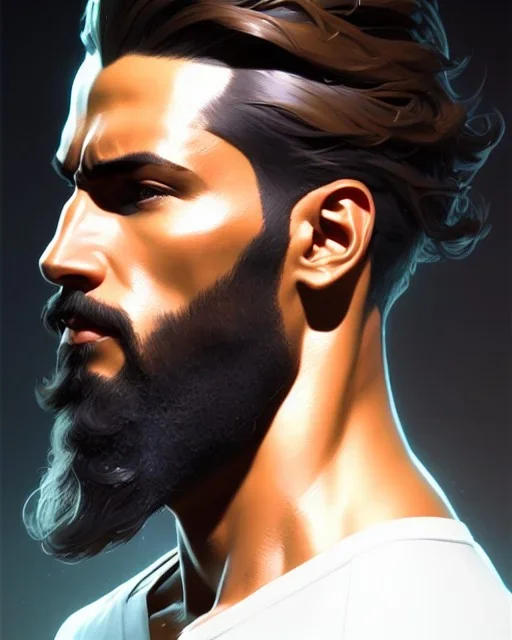 Male, full-scale head and shoulders portrait, 8k resolution concept art portrait by Greg Rutkowski, Artgerm, WLOP, Alphonse Mucha dynamic lighting hyperdetailed intricately detailed Splash art trending on Artstation triadic colors Unreal Engine 5 volumetric lighting Splash art fantasy